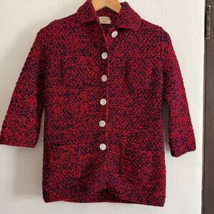 Vintage Handmade Kids Wool Hand Knit Crochet Peacoat style jacket \ Size Small